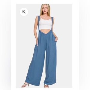 ZENANA
Woven Tie Back Suspender Jumpsuit / DUSTY BLUE